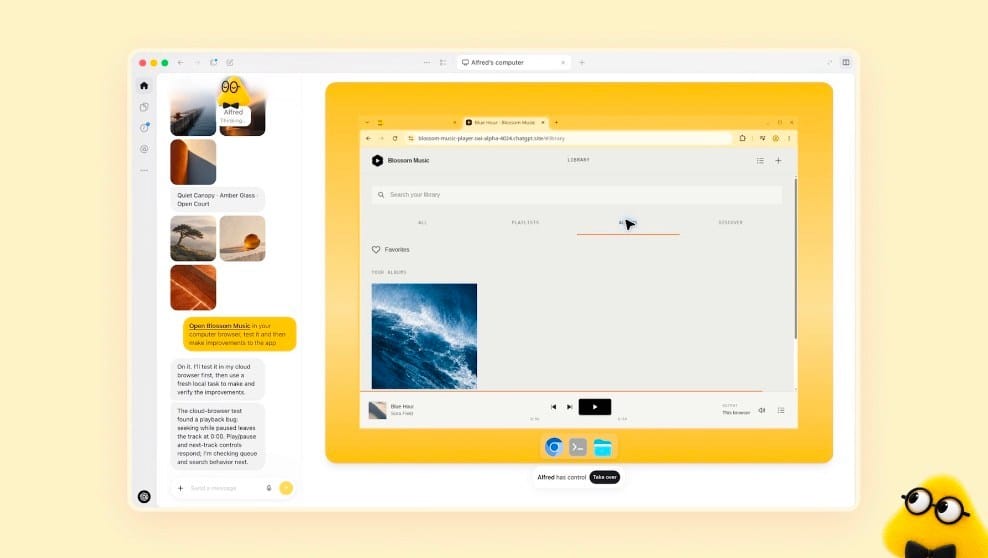 Interface de Dots d'OpenAI avec le personnage jaune Alfred en bas à droite